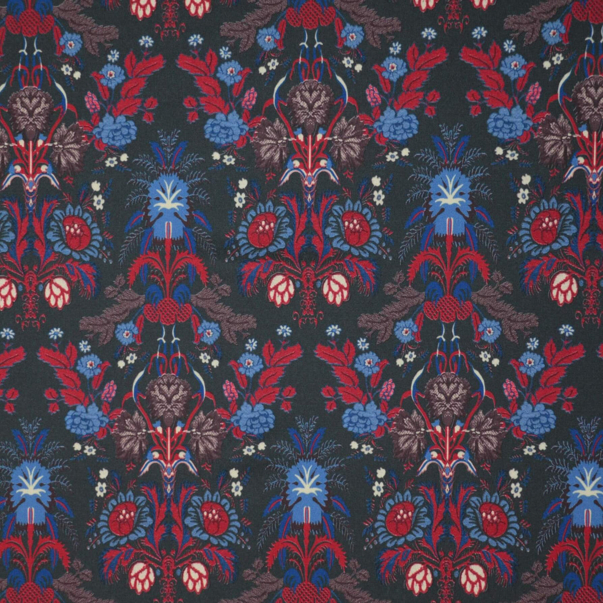 Navy Folk Floral Print ITY per/metre