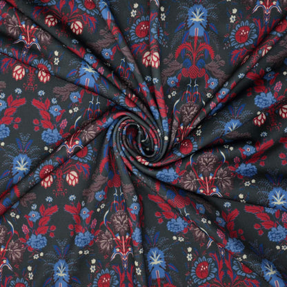 Navy Folk Floral Print ITY per/metre