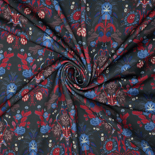 Navy Folk Floral Print ITY per/metre