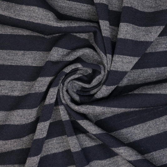 Navy & Grey Stripe Jersey per/metre