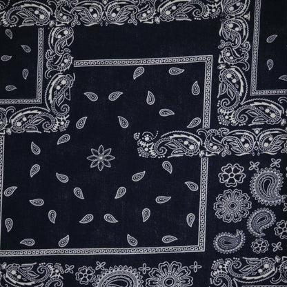 Black bandana with white paisley patterns