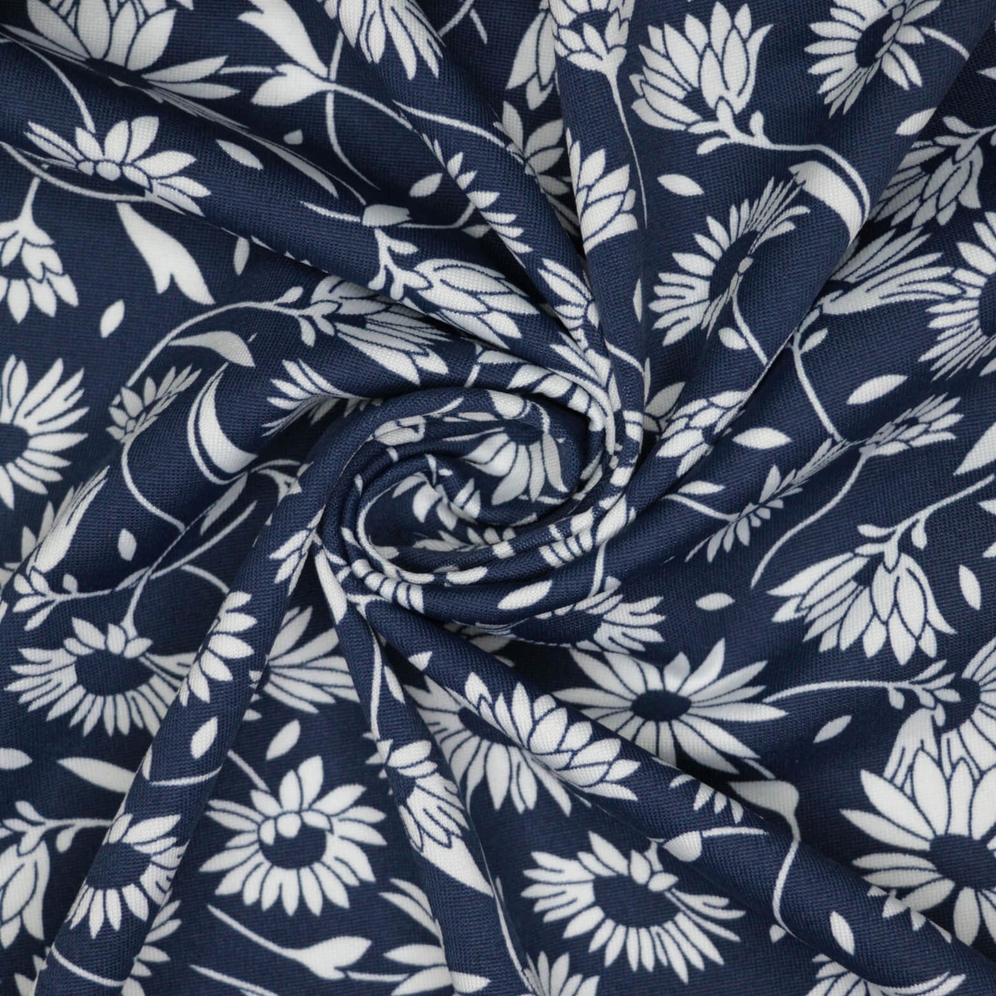 Navy & White Floral Jersey per/metre