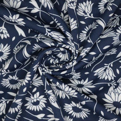Navy & White Floral Jersey per/metre