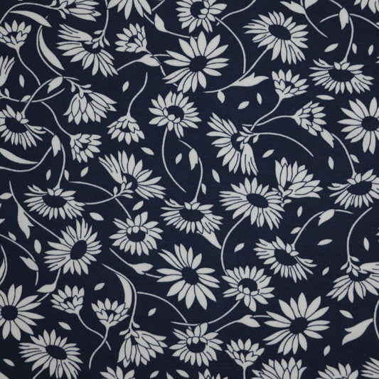 Navy & White Floral Jersey per/metre