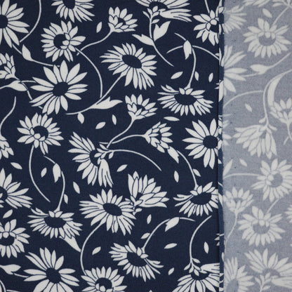 Navy & White Floral Jersey per/metre
