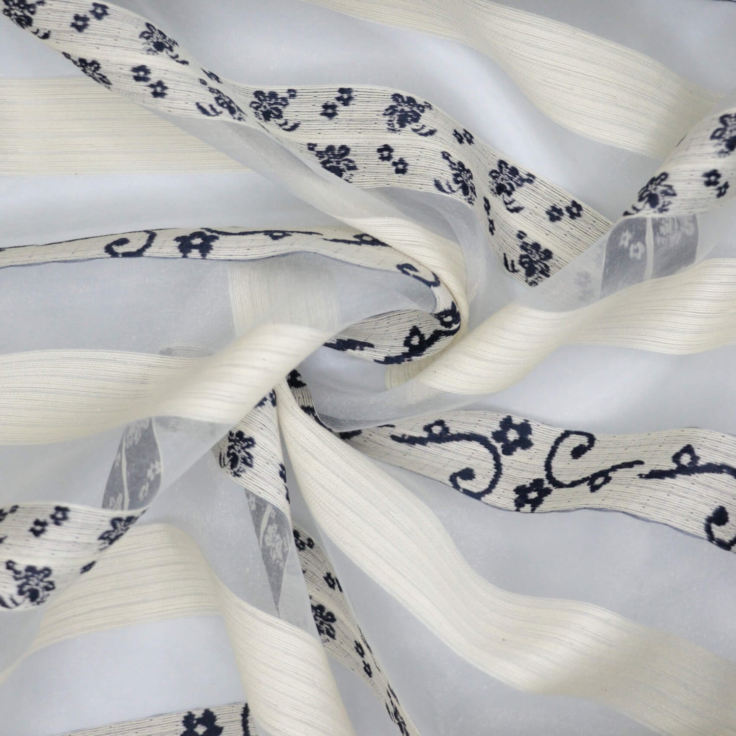 Navy & White Sheer Stripe Brocade per/metre
