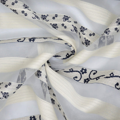 Navy & White Sheer Stripe Brocade per/metre