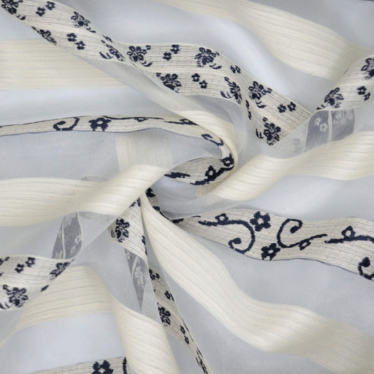 Navy & White Sheer Stripe Brocade per/metre