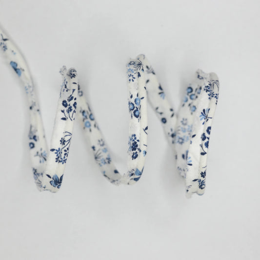 10mm Navy & White Floral Cotton Piping per/metre