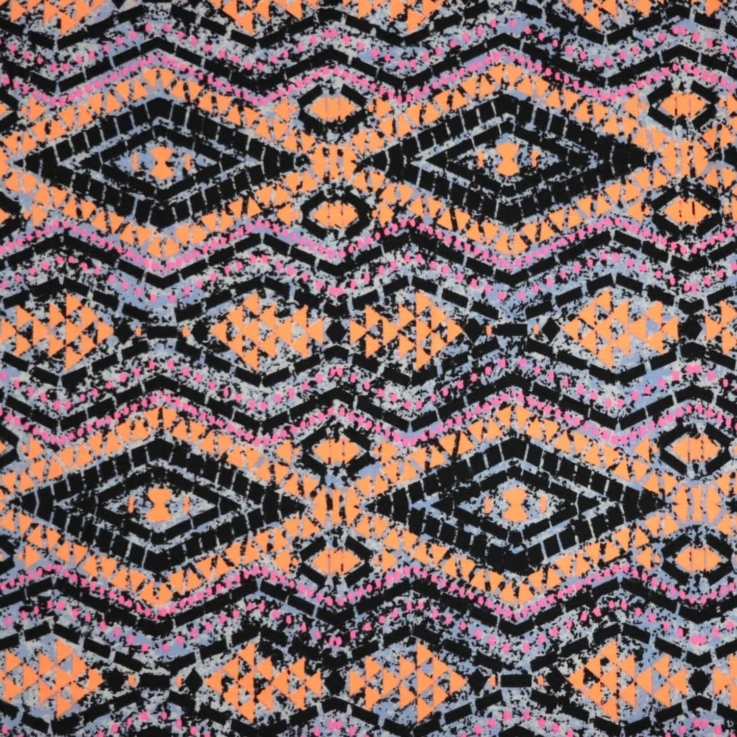 Geometric pattern with black, orange, and pink colors on a black background