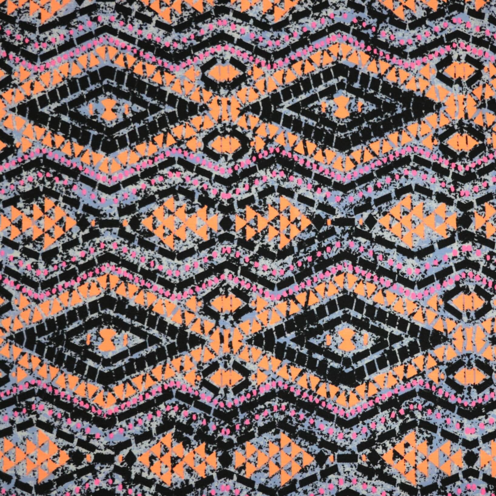 Geometric pattern with black, orange, and pink colors on a black background