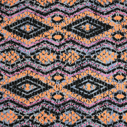 Geometric pattern with black, orange, and pink colors on a black background