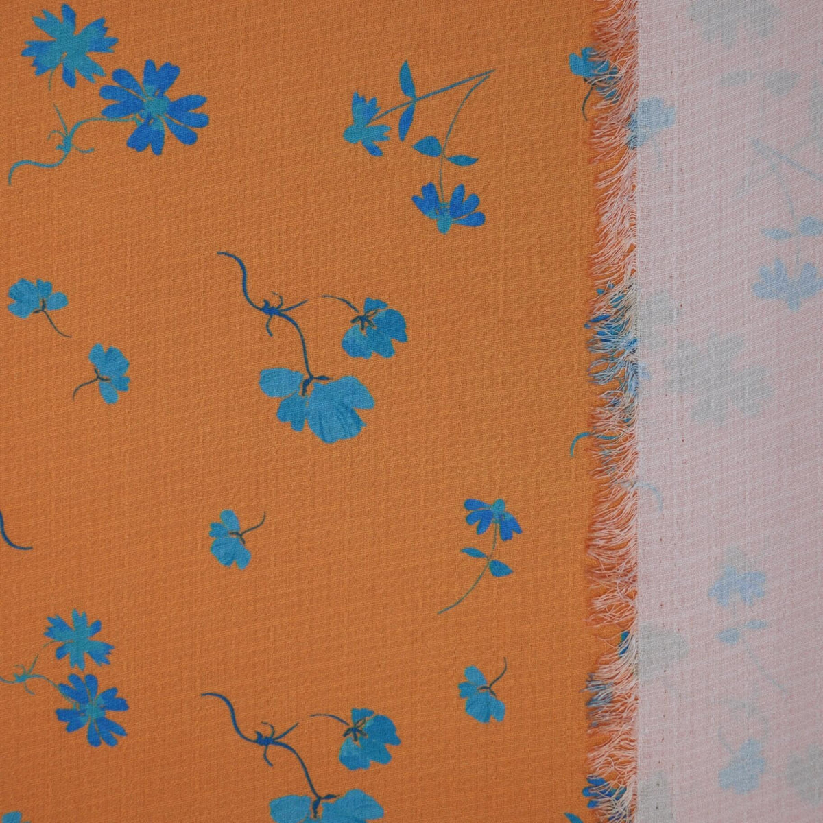 Orange & Blue Floral Linen-Look Crepe per/metre
