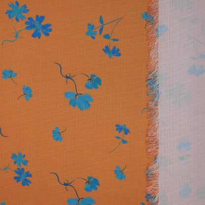 Orange & Blue Floral Linen-Look Crepe per/metre