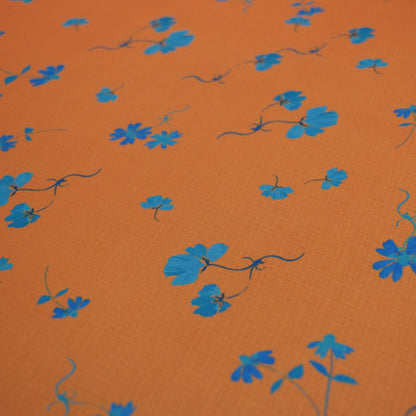 Orange & Blue Floral Linen-Look Crepe per/metre