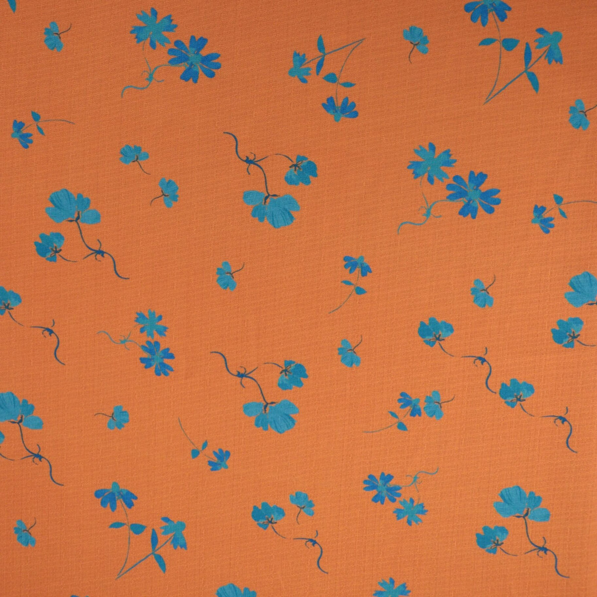 Orange & Blue Floral Linen-Look Crepe per/metre