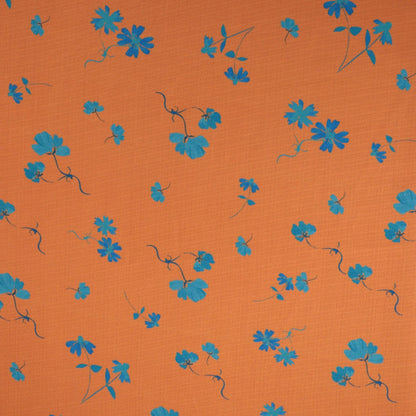 Orange & Blue Floral Linen-Look Crepe per/metre