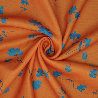 Orange & Blue Floral Linen-Look Crepe per/metre