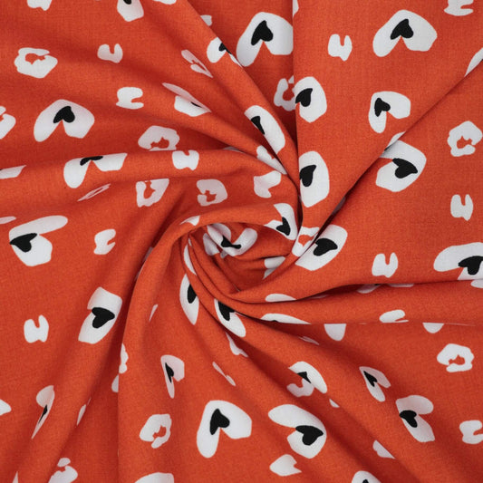 Orange Hearts Cheetah 100% Viscose per/metre