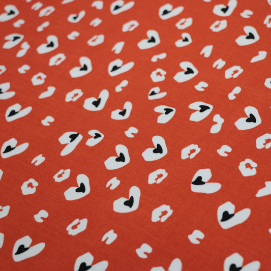 Orange Hearts Cheetah 100% Viscose per/metre