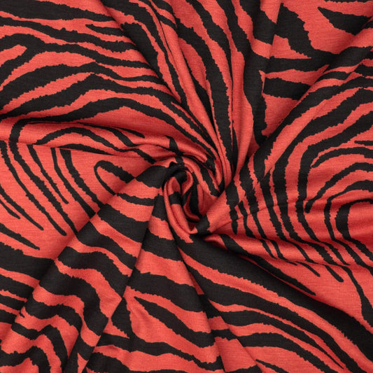 Orange Zebra Cotton Jersey per/metre