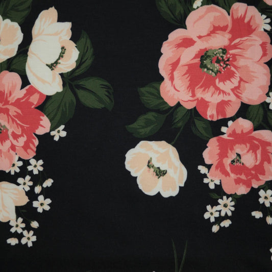 Peach Flower Black Jersey 1m