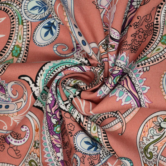 Peach Paisley Viscose 1m