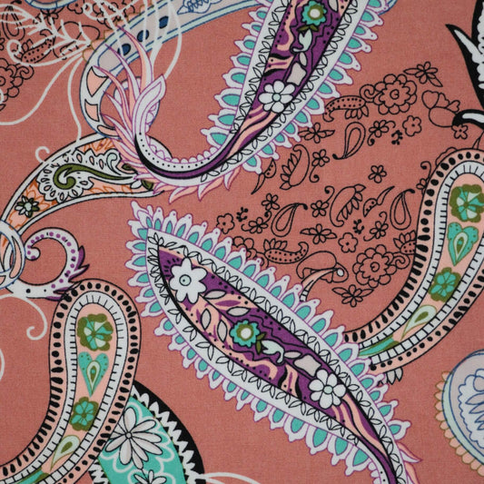 Peach Paisley Viscose 1m