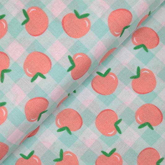 Peaches Aqua Gingham 100% Cotton