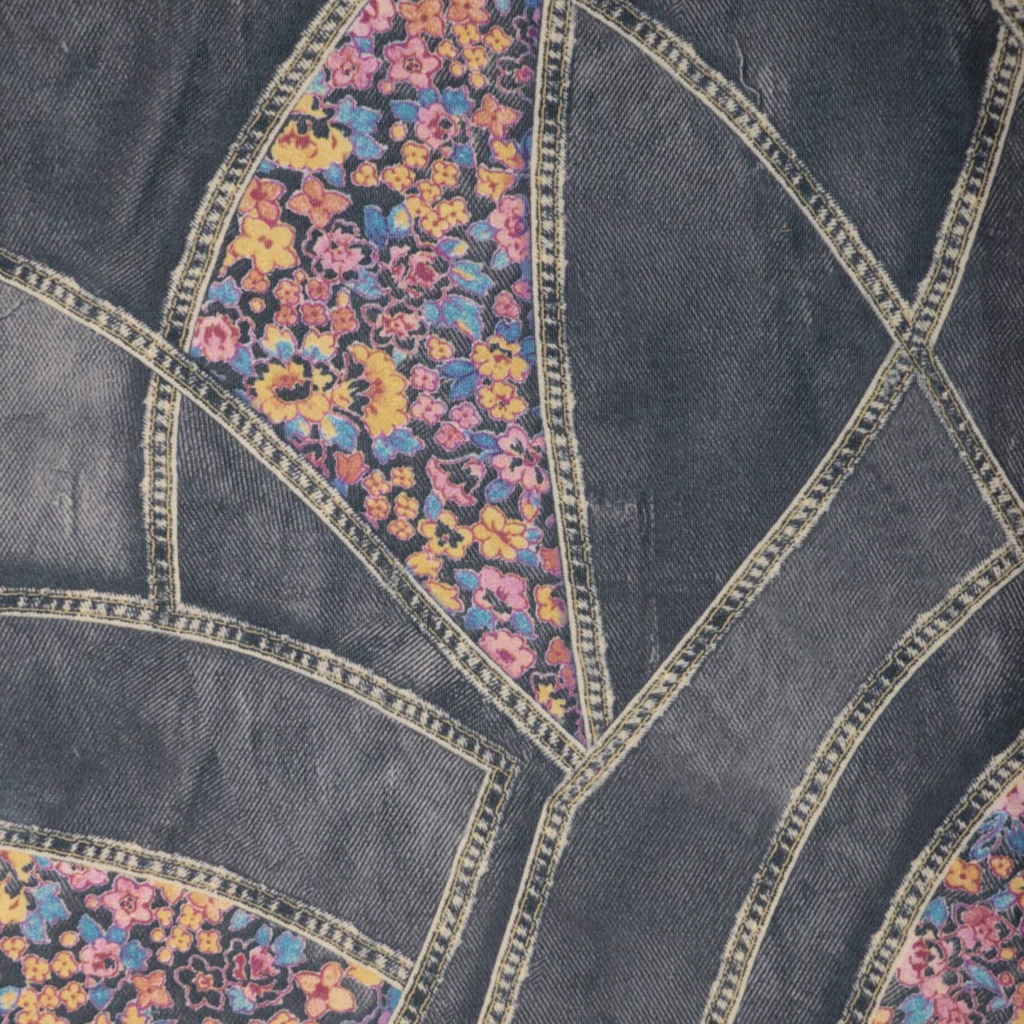 Pink Floral Grey Denim-Look Jersey per/metre