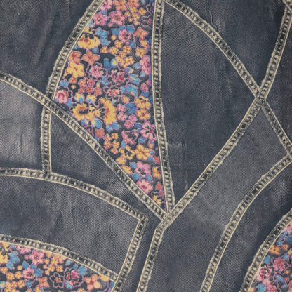 Pink Floral Grey Denim-Look Jersey per/metre