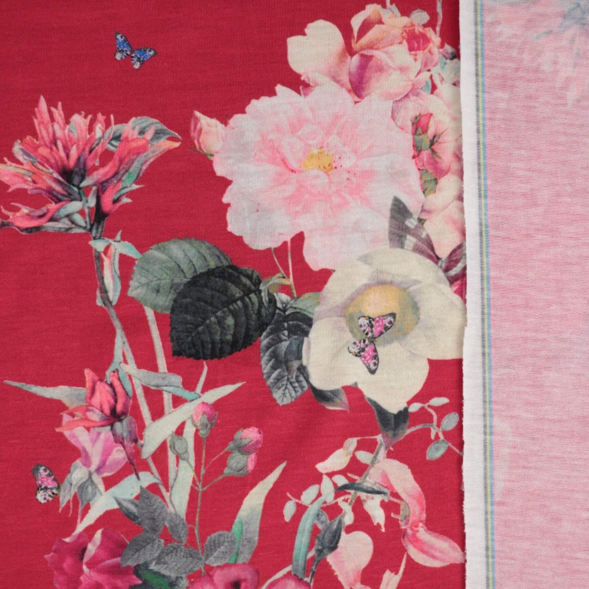 Pink Floral Jersey per/metre