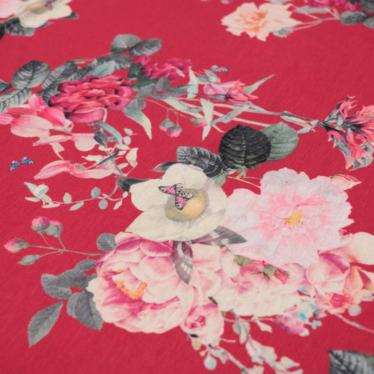 Pink Floral Jersey per/metre