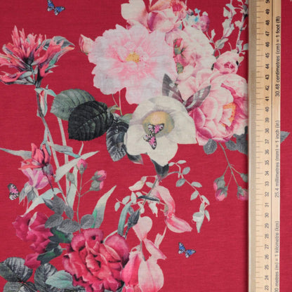 Pink Floral Jersey per/metre