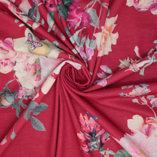 Pink Floral Jersey per/metre