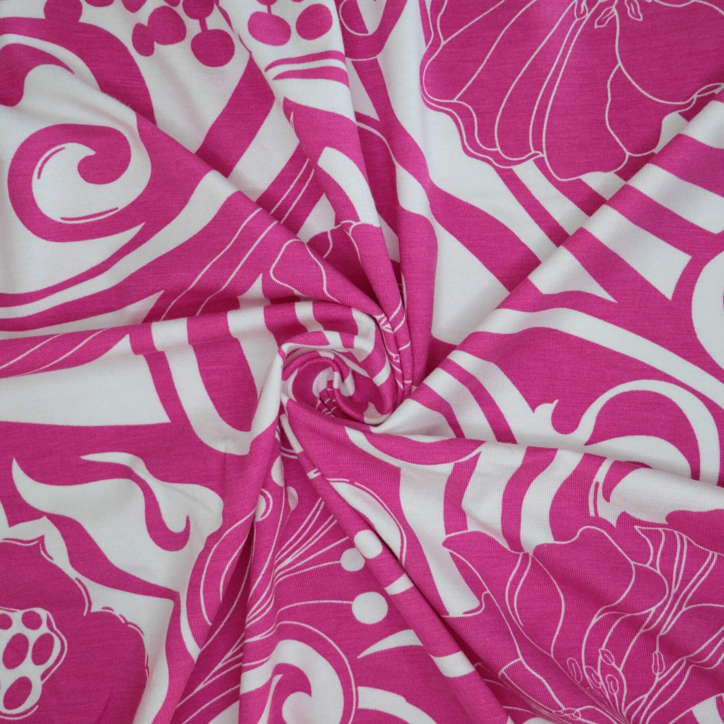 Pink Floral Swirl Jersey per/metre