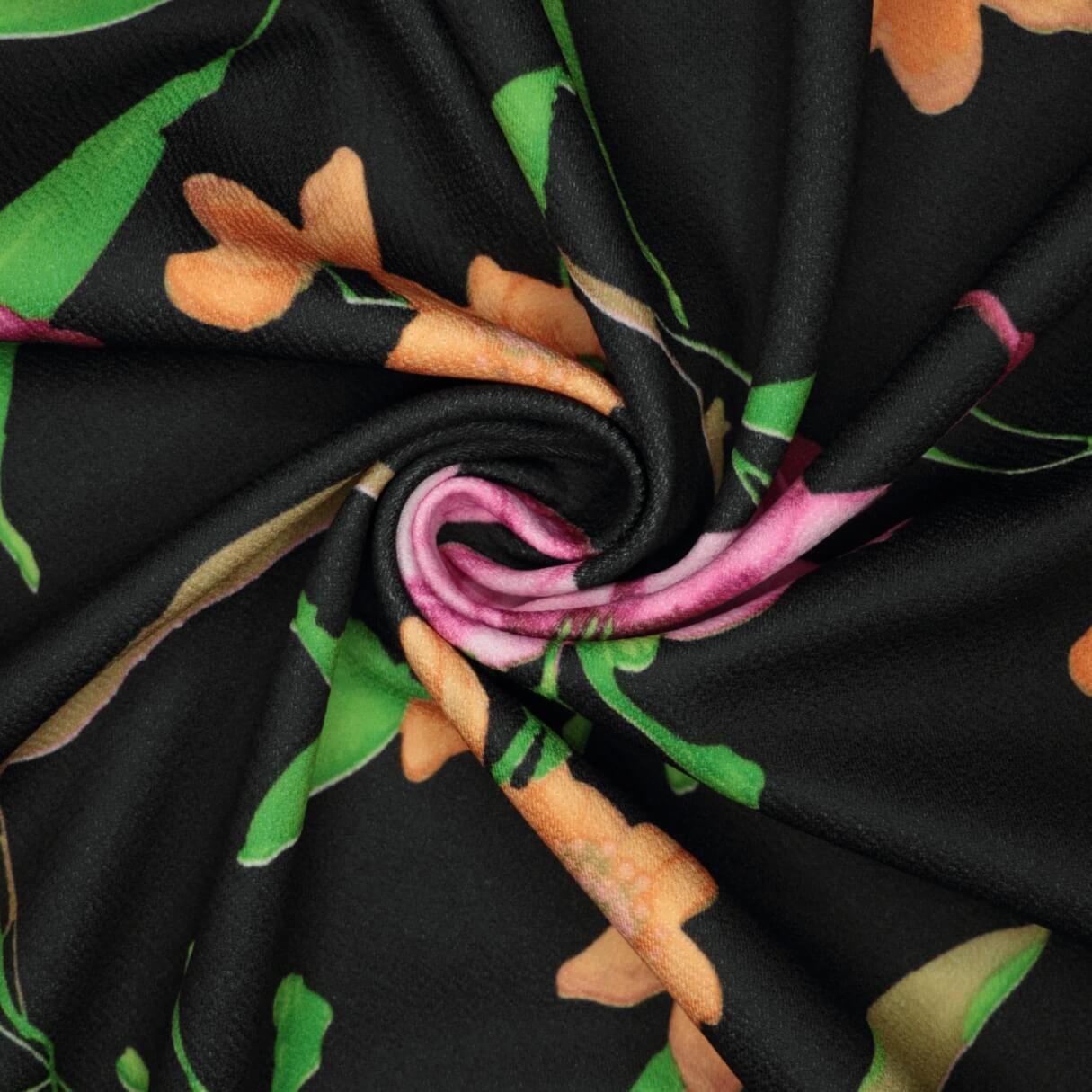 Pink Lily Black Scuba Crepe 1m