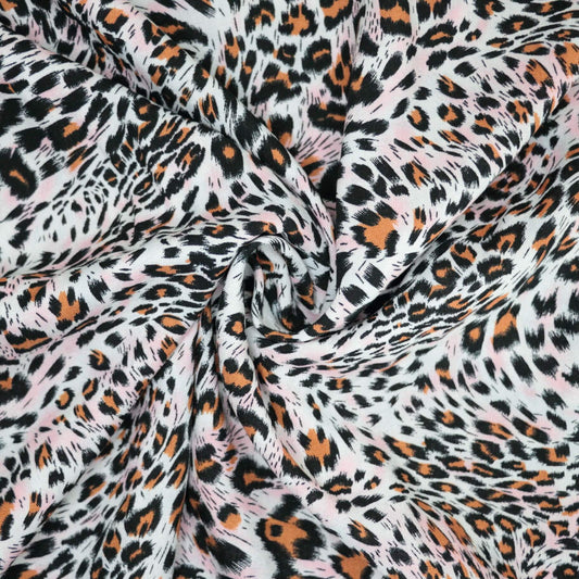 Pink & Orange Leopard Print Viscose per/metre