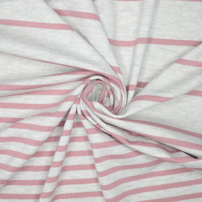 Pink Stripe Grey Marl Cotton Jersey 1m