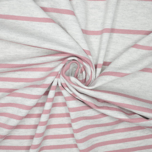 Pink Stripe Grey Marl Cotton Jersey 1m