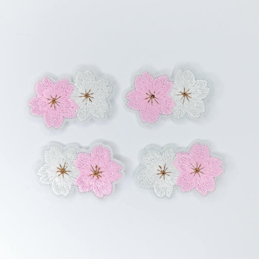 Pink & White Blossom Embroidered Iron-On Patches 4pk