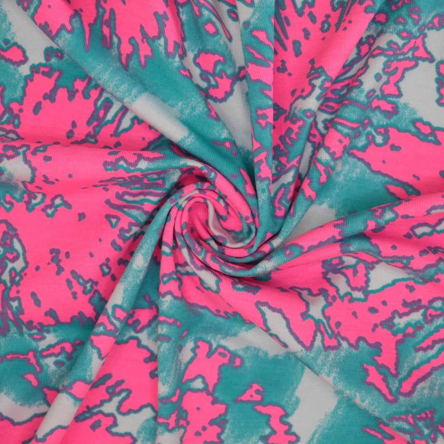 Pink & Teal Splat Cotton Jersey per/metre