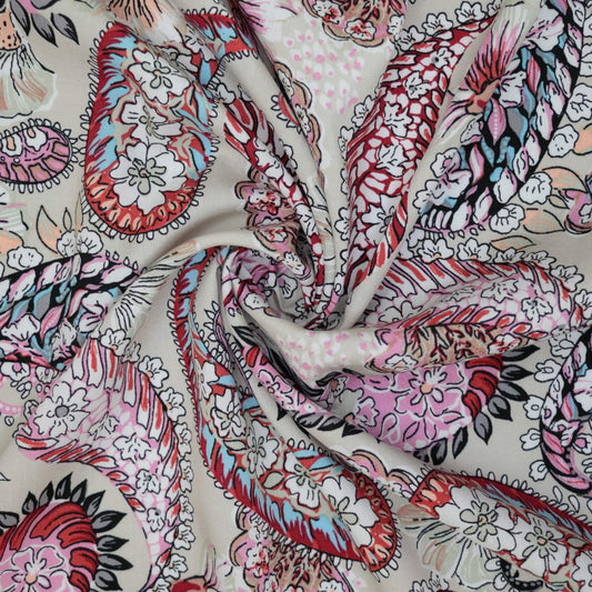 Pinky Floral Paisley 100% Viscose per/metre