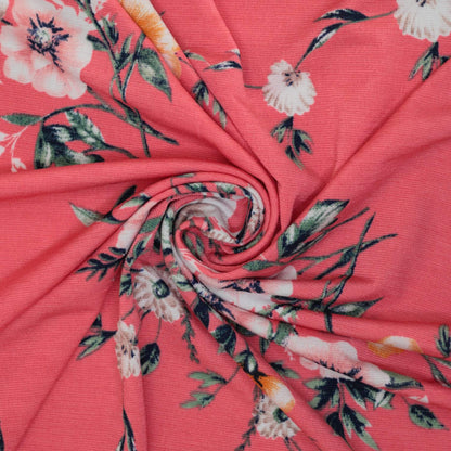 Pinky Peach Floral Jersey per/metre