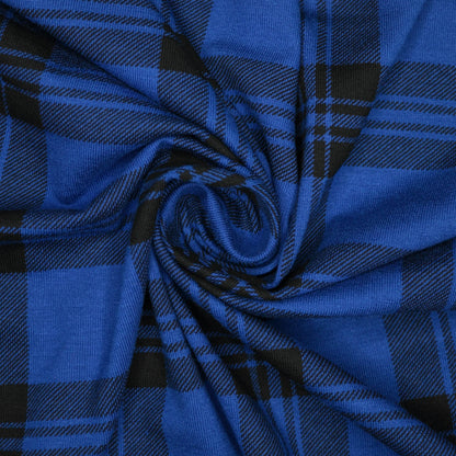 Plaid Print Blue Viscose Jersey 1m