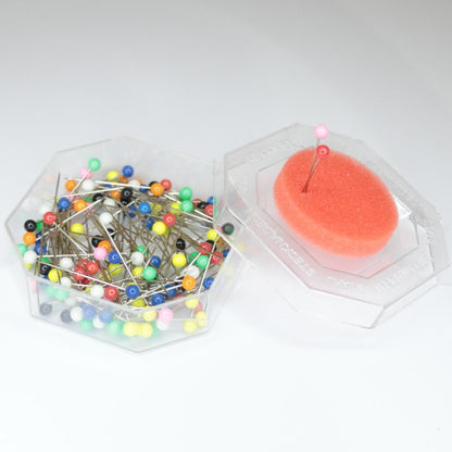 Plastic Head Pins Octagon Box with Cushion 150pk