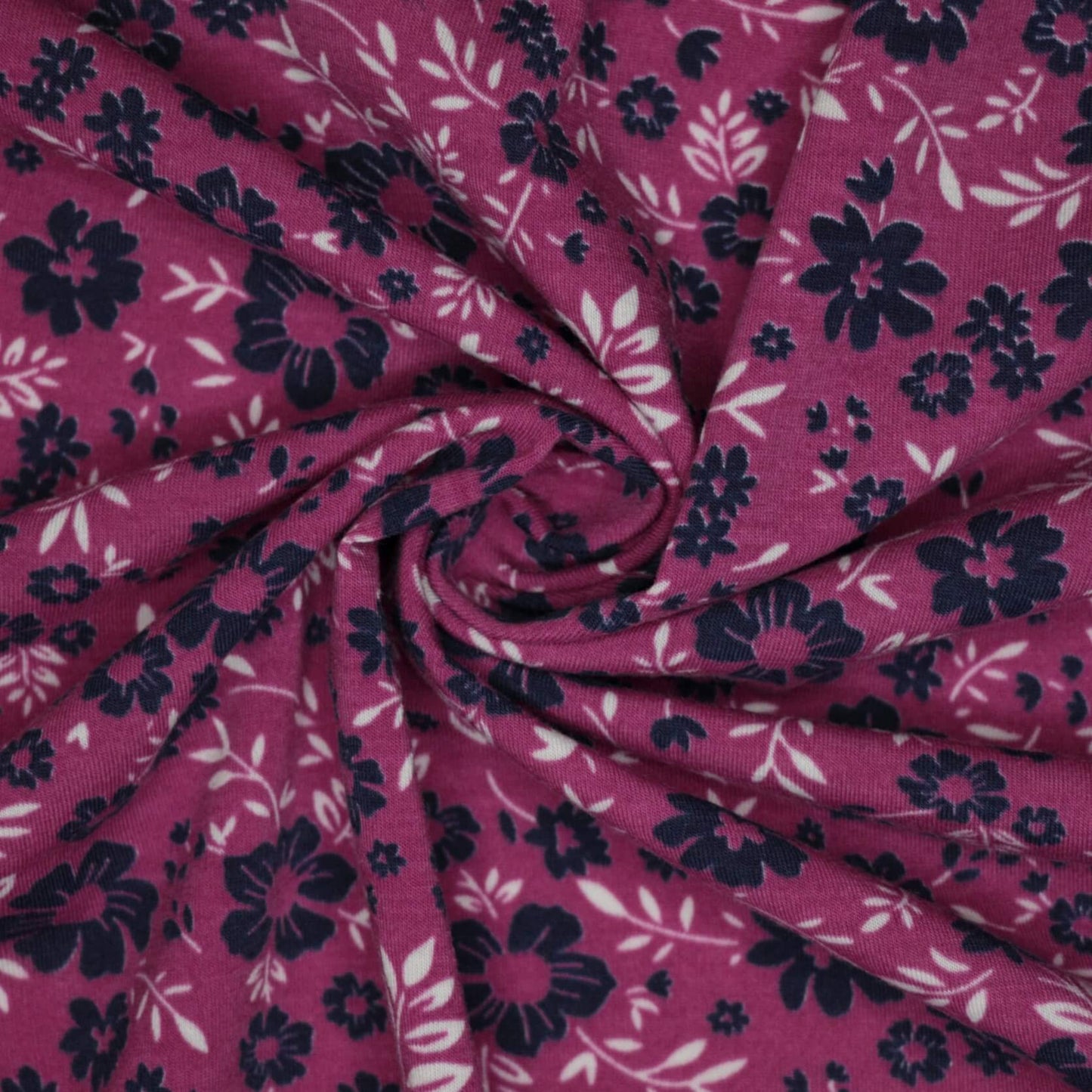 Plum & Navy Floral Jersey per/metre
