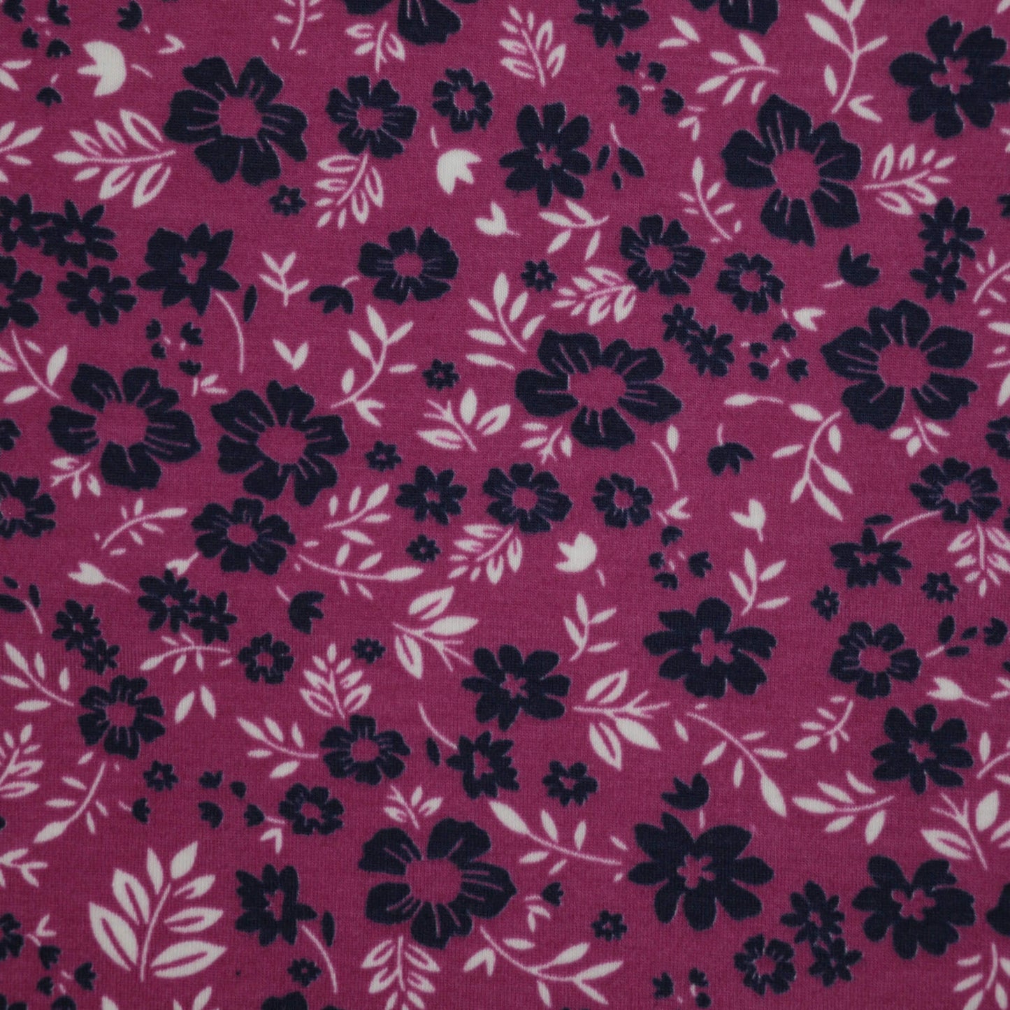 Plum & Navy Floral Jersey per/metre