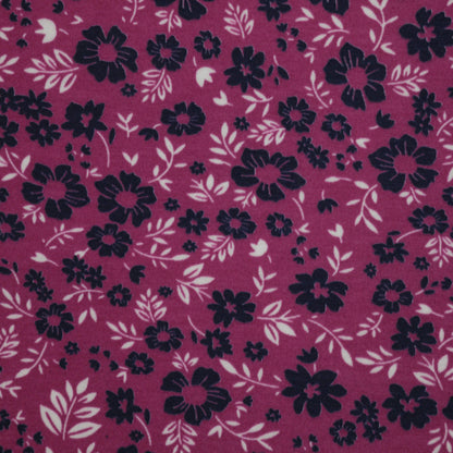 Plum & Navy Floral Jersey per/metre
