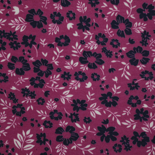 Plum & Navy Floral Jersey per/metre